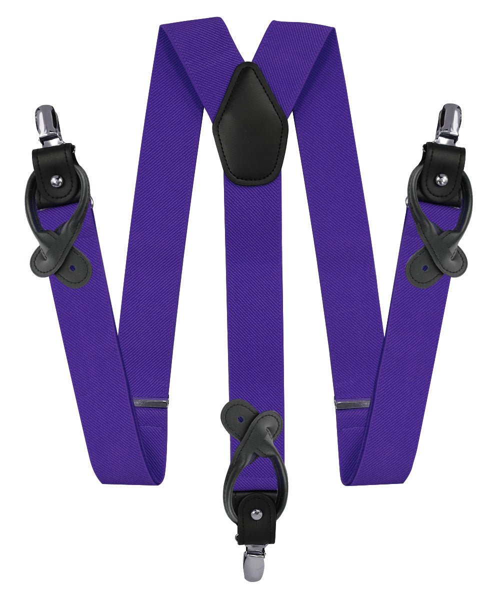 Solid Convertible Suspenders with Gold or Silver Hardware in a Box by Vittorio Farina (SUSP - CONV - SC_PURPLE) for Independent Retail Stores by Dubal Brothers