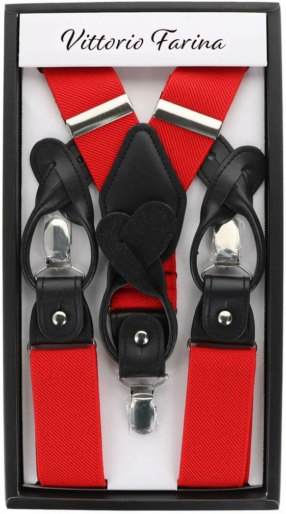 Solid Convertible Suspenders with Gold or Silver Hardware in a Box by Vittorio Farina (SUSP - CONV - SC_RED) for Independent Retail Stores by Dubal Brothers
