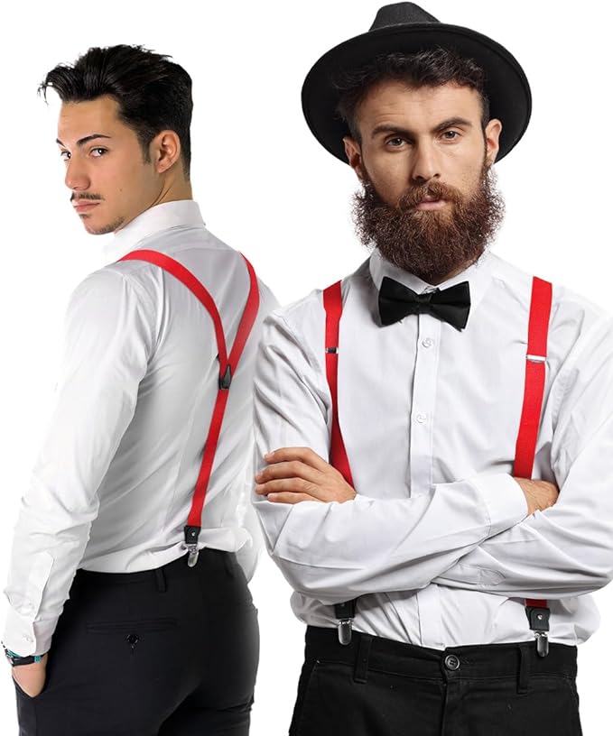 Solid Convertible Suspenders with Gold or Silver Hardware in a Box by Vittorio Farina (SUSP - CONV - SC_RED) for Independent Retail Stores by Dubal Brothers