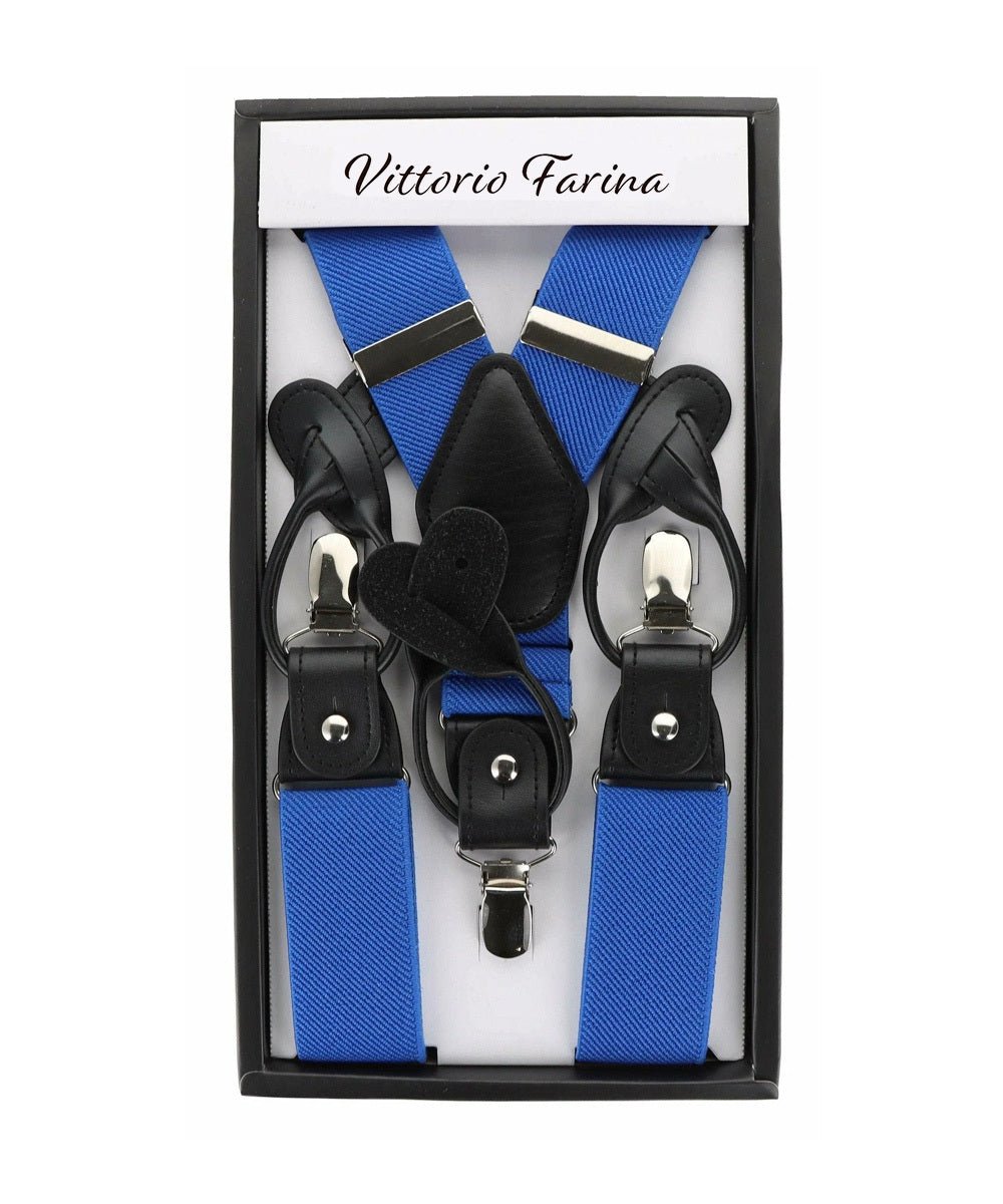 Solid Convertible Suspenders with Gold or Silver Hardware in a Box by Vittorio Farina (SUSP - CONV - SC_ROYAL) for Independent Retail Stores by Dubal Brothers