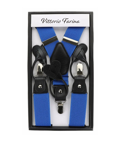 Solid Convertible Suspenders with Gold or Silver Hardware in a Box by Vittorio Farina (SUSP - CONV - SC_ROYAL) for Independent Retail Stores by Dubal Brothers