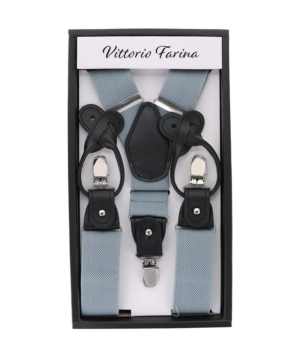 Solid Convertible Suspenders with Gold or Silver Hardware in a Box by Vittorio Farina (SUSP - CONV - SC_SILVER) for Independent Retail Stores by Dubal Brothers