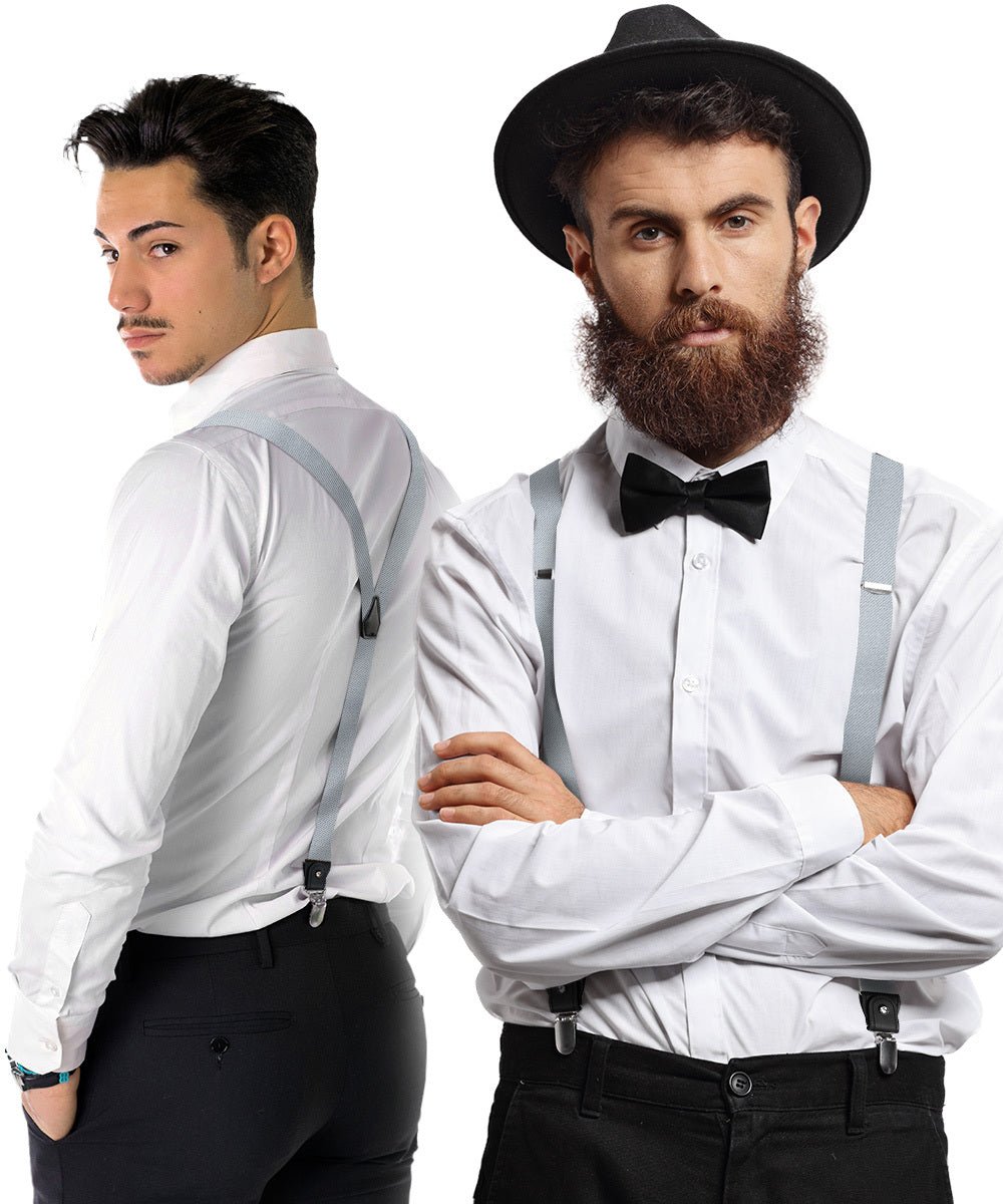 Solid Convertible Suspenders with Gold or Silver Hardware in a Box by Vittorio Farina (SUSP - CONV - SC_SILVER) for Independent Retail Stores by Dubal Brothers