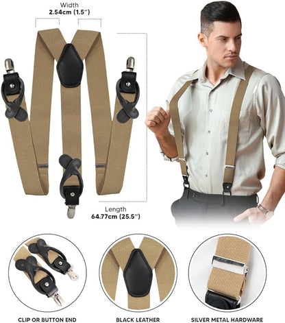 Solid Convertible Suspenders with Gold or Silver Hardware in a Box by Vittorio Farina (SUSP - CONV - SC_TAUPE) for Independent Retail Stores by Dubal Brothers