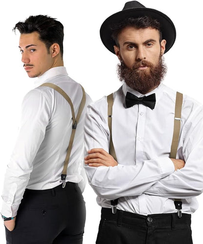 Solid Convertible Suspenders with Gold or Silver Hardware in a Box by Vittorio Farina (SUSP - CONV - SC_TAUPE) for Independent Retail Stores by Dubal Brothers