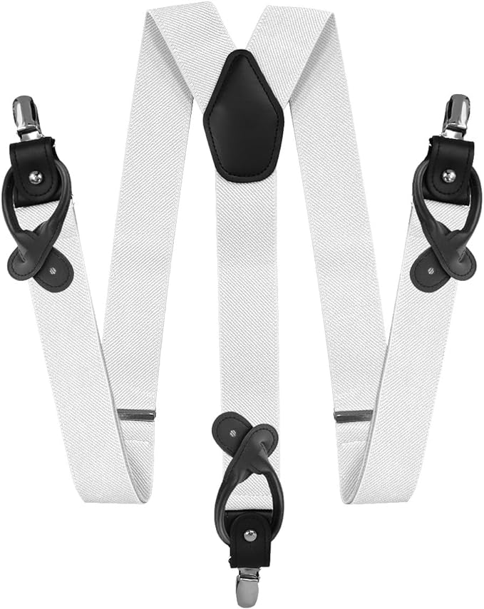 Solid Convertible Suspenders with Gold or Silver Hardware in a Box by Vittorio Farina (SUSP - CONV - SC_WHITE) for Independent Retail Stores by Dubal Brothers