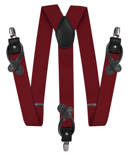Solid Convertible Suspenders with Gold or Silver Hardware in a Box by Vittorio Farina (SUSP - CONV - SC_WINE) for Independent Retail Stores by Dubal Brothers