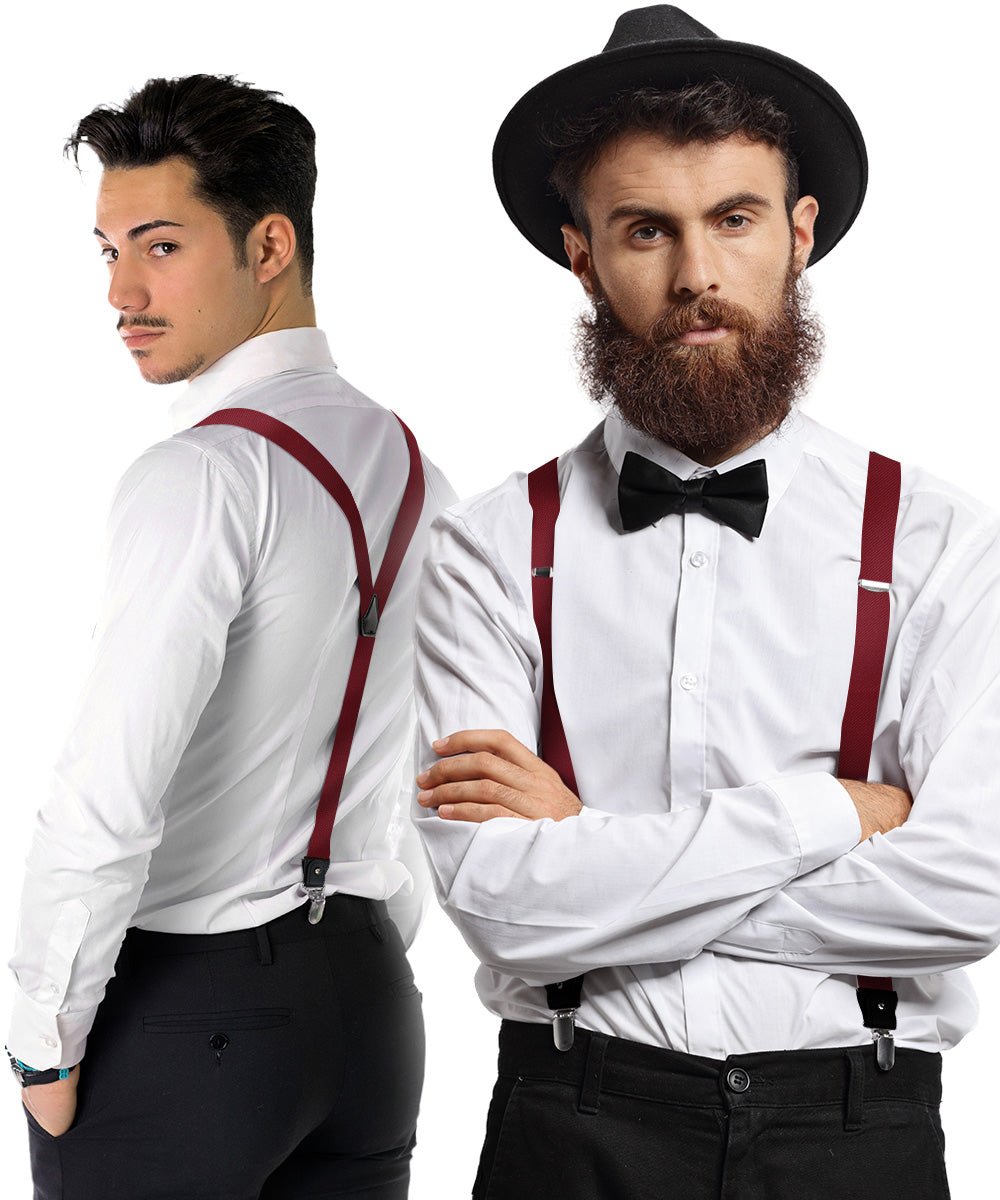 Solid Convertible Suspenders with Gold or Silver Hardware in a Box by Vittorio Farina (SUSP - CONV - SC_WINE) for Independent Retail Stores by Dubal Brothers