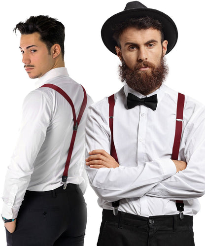 Solid Convertible Suspenders with Gold or Silver Hardware in a Box by Vittorio Farina (SUSP - CONV - SC_WINE) for Independent Retail Stores by Dubal Brothers