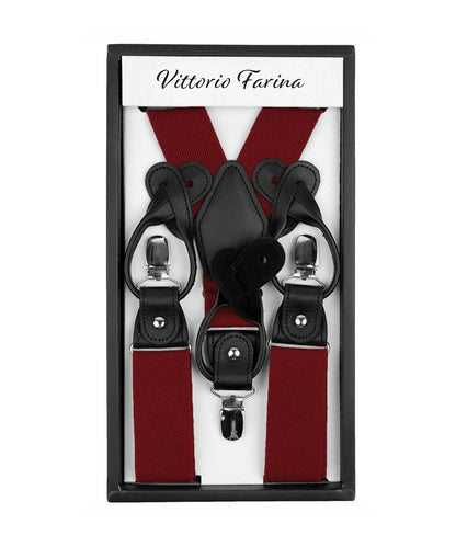 Solid Convertible Suspenders with Gold or Silver Hardware in a Box by Vittorio Farina (SUSP - CONV - SC_WINE) for Independent Retail Stores by Dubal Brothers