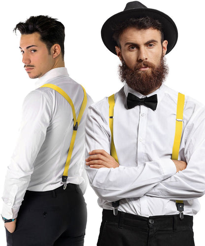 Solid Convertible Suspenders with Gold or Silver Hardware in a Box by Vittorio Farina (SUSP - CONV - SC_YELLOW) for Independent Retail Stores by Dubal Brothers