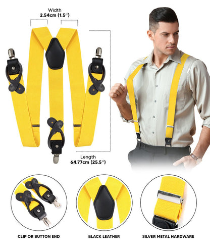 Solid Convertible Suspenders with Gold or Silver Hardware in a Box by Vittorio Farina (SUSP - CONV - SC_YELLOW) for Independent Retail Stores by Dubal Brothers
