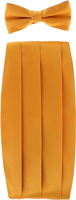 Solid Cummerbund, Bow Tie & Pocket Sqaure Set in a Box by Vittorio Farina (cummerbund - gold) for Independent Retail Stores by Dubal Brothers