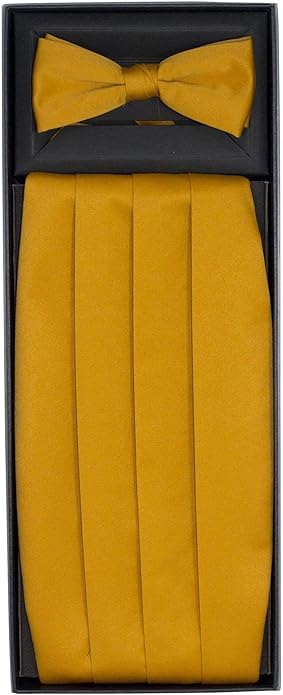 Solid Cummerbund, Bow Tie & Pocket Sqaure Set in a Box by Vittorio Farina (cummerbund - gold) for Independent Retail Stores by Dubal Brothers