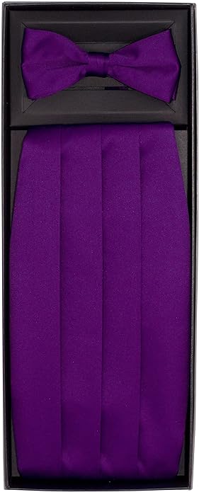 Solid Cummerbund, Bow Tie & Pocket Sqaure Set in a Box by Vittorio Farina (cummerbund - purple) for Independent Retail Stores by Dubal Brothers
