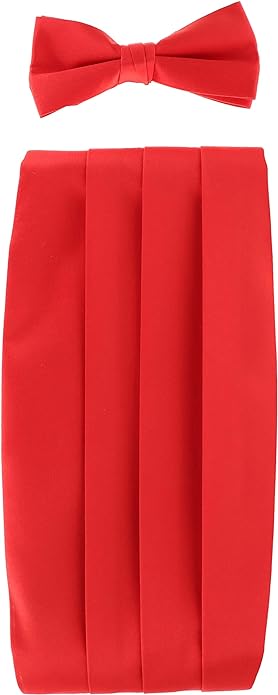 Solid Cummerbund, Bow Tie & Pocket Sqaure Set in a Box by Vittorio Farina (cummerbund - red) for Independent Retail Stores by Dubal Brothers