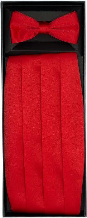 Solid Cummerbund, Bow Tie & Pocket Sqaure Set in a Box by Vittorio Farina (cummerbund - red) for Independent Retail Stores by Dubal Brothers