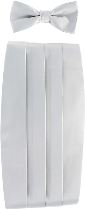 Solid Cummerbund, Bow Tie & Pocket Sqaure Set in a Box by Vittorio Farina (cummerbund - silver) for Independent Retail Stores by Dubal Brothers