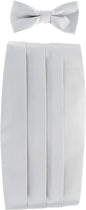 Solid Cummerbund, Bow Tie & Pocket Sqaure Set in a Box by Vittorio Farina (cummerbund - silver) for Independent Retail Stores by Dubal Brothers