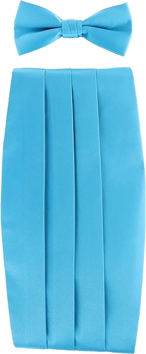 Solid Cummerbund, Bow Tie & Pocket Sqaure Set in a Box by Vittorio Farina (cummerbund - turquoise) for Independent Retail Stores by Dubal Brothers