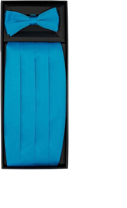 Solid Cummerbund, Bow Tie & Pocket Sqaure Set in a Box by Vittorio Farina (cummerbund - turquoise) for Independent Retail Stores by Dubal Brothers