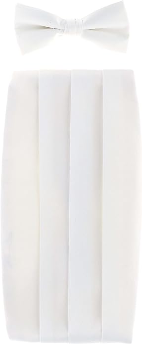 Solid Cummerbund, Bow Tie & Pocket Sqaure Set in a Box by Vittorio Farina (cummerbund - white) for Independent Retail Stores by Dubal Brothers