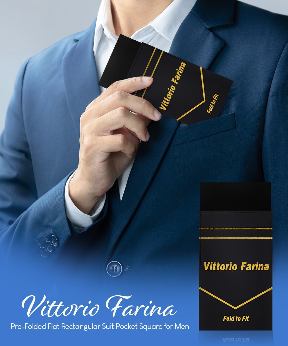 Solid Flat Pre - Folded Pocket Square by Vittorio Farina (PS - PREFOLD - FLAT_BLACK) for Independent Retail Stores by Dubal Brothers
