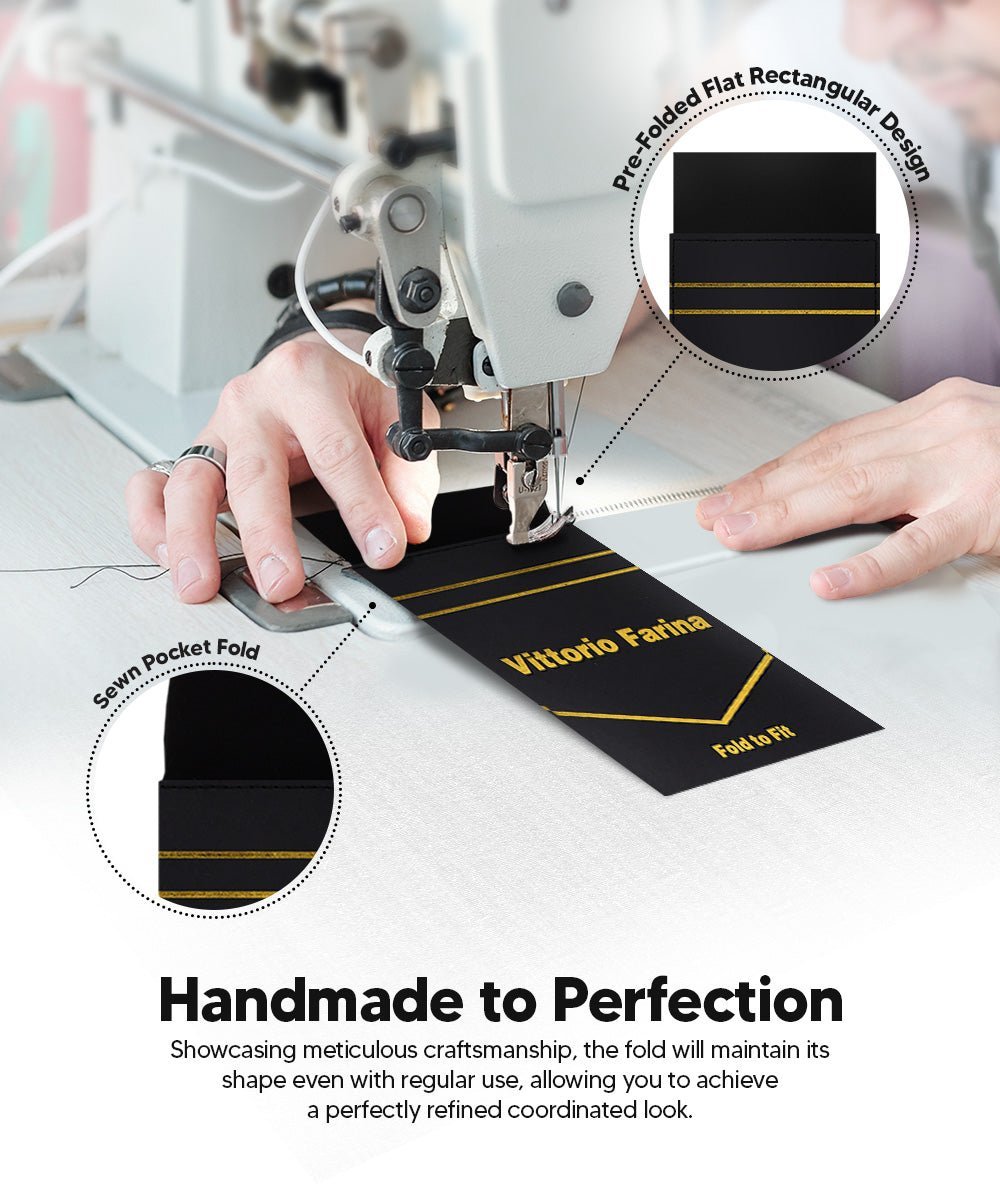 Solid Flat Pre - Folded Pocket Square by Vittorio Farina (PS - PREFOLD - FLAT_BLACK) for Independent Retail Stores by Dubal Brothers