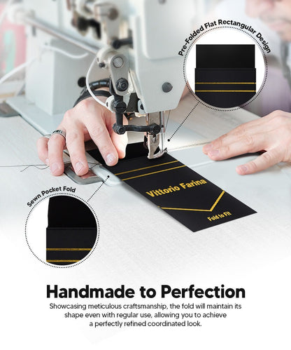 Solid Flat Pre - Folded Pocket Square by Vittorio Farina (PS - PREFOLD - FLAT_BLACK) for Independent Retail Stores by Dubal Brothers