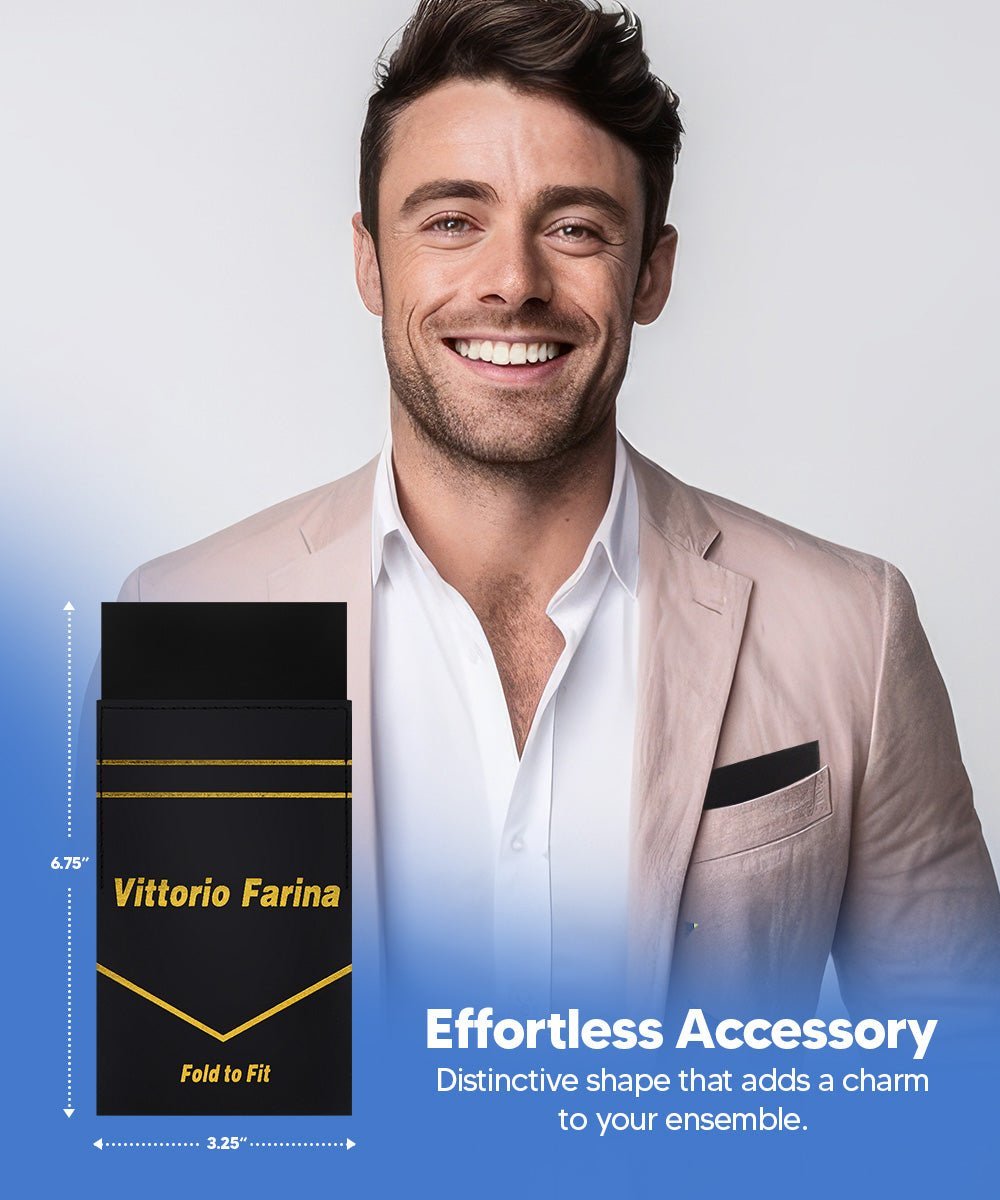 Solid Flat Pre - Folded Pocket Square by Vittorio Farina (PS - PREFOLD - FLAT_BLACK) for Independent Retail Stores by Dubal Brothers