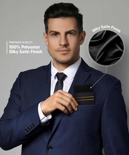 Solid Flat Pre - Folded Pocket Square by Vittorio Farina (PS - PREFOLD - FLAT_BLACK) for Independent Retail Stores by Dubal Brothers