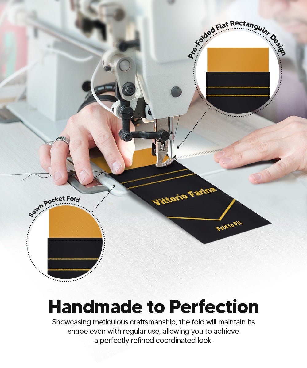 Solid Flat Pre - Folded Pocket Square by Vittorio Farina (PS - PREFOLD - FLAT_GOLD) for Independent Retail Stores by Dubal Brothers