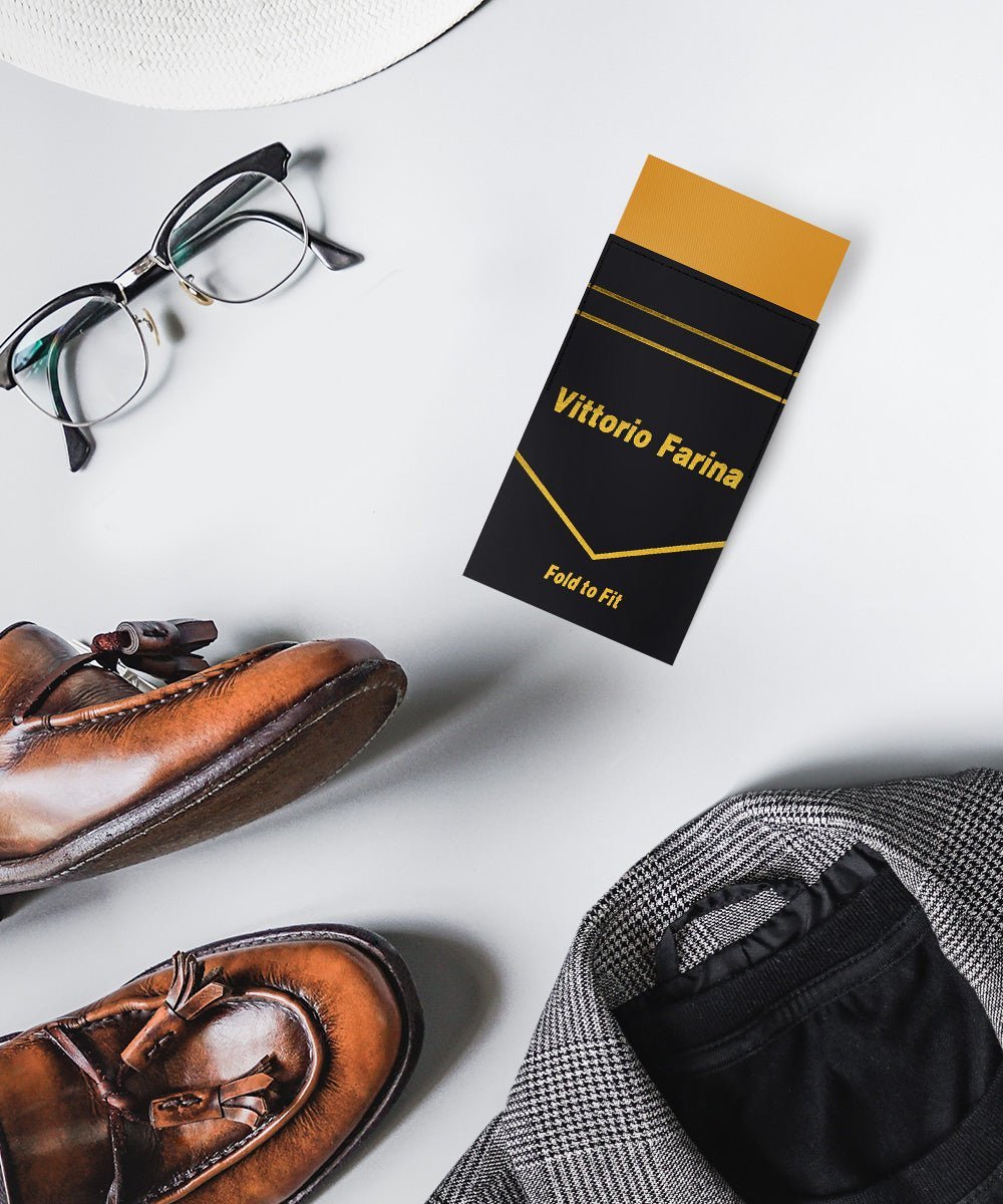 Solid Flat Pre - Folded Pocket Square by Vittorio Farina (PS - PREFOLD - FLAT_GOLD) for Independent Retail Stores by Dubal Brothers