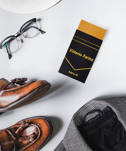 Solid Flat Pre - Folded Pocket Square by Vittorio Farina (PS - PREFOLD - FLAT_GOLD) for Independent Retail Stores by Dubal Brothers