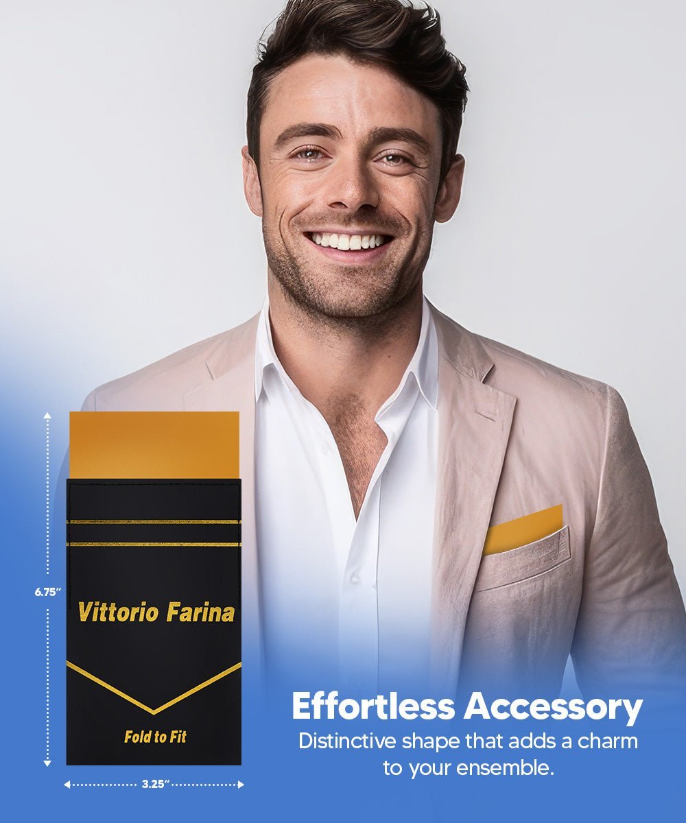 Solid Flat Pre - Folded Pocket Square by Vittorio Farina (PS - PREFOLD - FLAT_GOLD) for Independent Retail Stores by Dubal Brothers