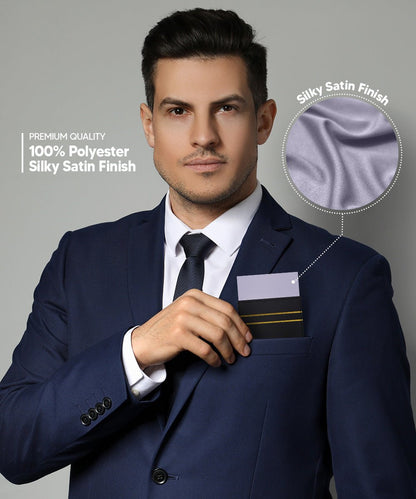 Solid Flat Pre - Folded Pocket Square by Vittorio Farina (PS - PREFOLD - FLAT_SILVER) for Independent Retail Stores by Dubal Brothers