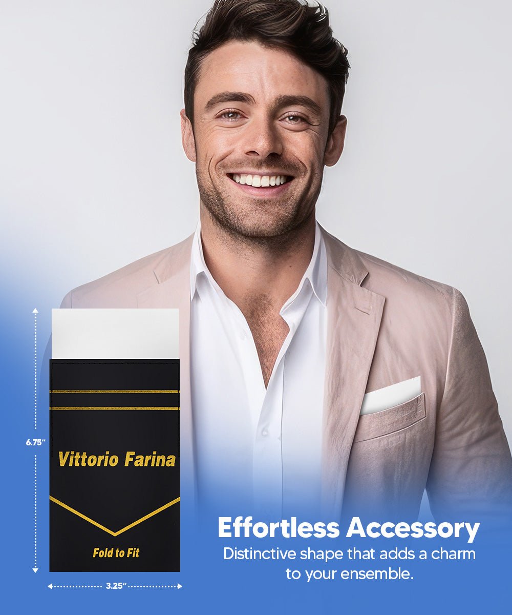 Solid Flat Pre - Folded Pocket Square by Vittorio Farina (PS - PREFOLD - FLAT_WHITE) for Independent Retail Stores by Dubal Brothers