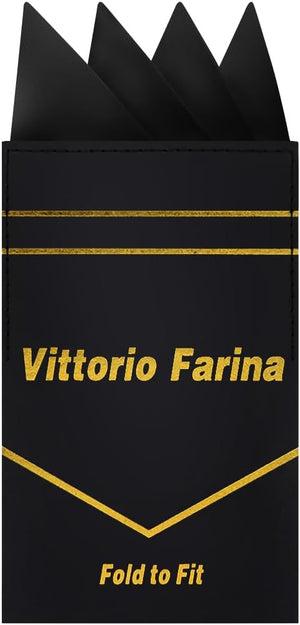 Solid Four-Point Pre-Folded Pocket Square by Vittorio Farina - Black - Wholesale Pocket Square by Dubal Brothers