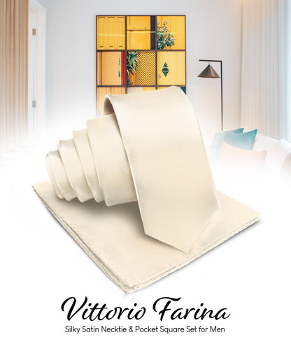 Solid Necktie & Pocket Square by Vittorio Farina (NH - SOLID_BEIGE) for Independent Retail Stores by Dubal Brothers