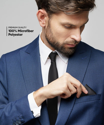 Solid Necktie & Pocket Square (Multipacks) by Vittorio Farina - Black - Wholesale Necktie & Pocket Square by Dubal Brothers