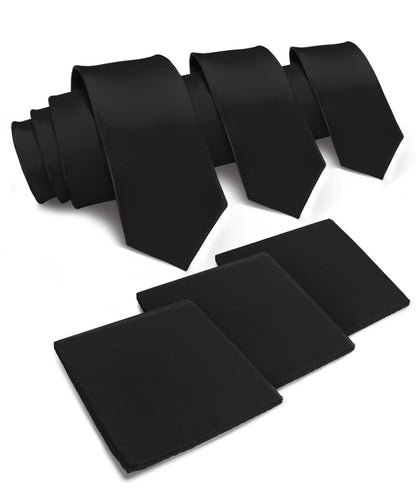 Solid Necktie & Pocket Square (Multipacks) by Vittorio Farina - Black - Wholesale Necktie & Pocket Square by Dubal Brothers
