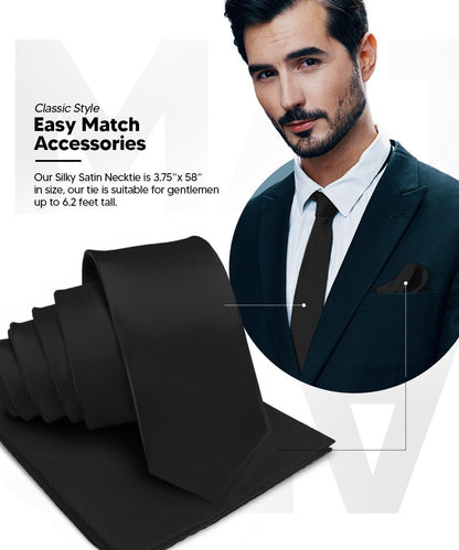 Solid Necktie & Pocket Square (Multipacks) by Vittorio Farina - Black - Wholesale Necktie & Pocket Square by Dubal Brothers