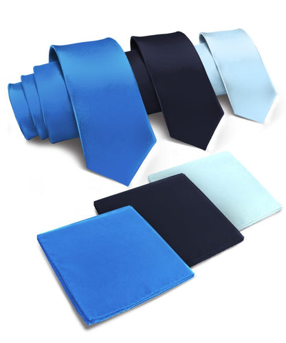 Solid Necktie & Pocket Square (Multipacks) by Vittorio Farina - Royal Blue - Wholesale Necktie & Pocket Square by Dubal Brothers