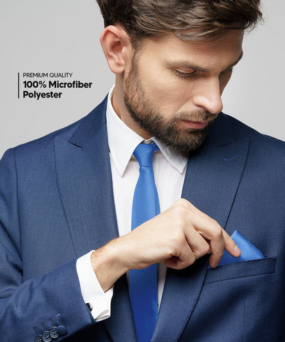 Solid Necktie & Pocket Square (Multipacks) by Vittorio Farina - Royal Blue - Wholesale Necktie & Pocket Square by Dubal Brothers