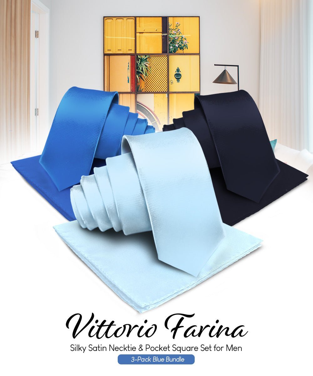 Solid Necktie & Pocket Square (Multipacks) by Vittorio Farina - Royal Blue - Wholesale Necktie & Pocket Square by Dubal Brothers