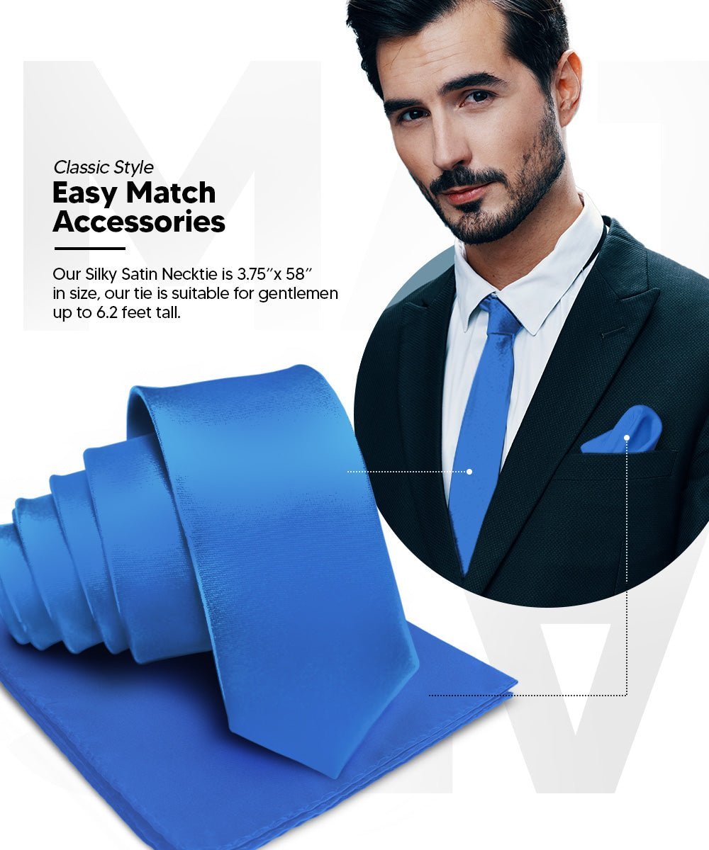 Solid Necktie & Pocket Square (Multipacks) by Vittorio Farina - Royal Blue - Wholesale Necktie & Pocket Square by Dubal Brothers