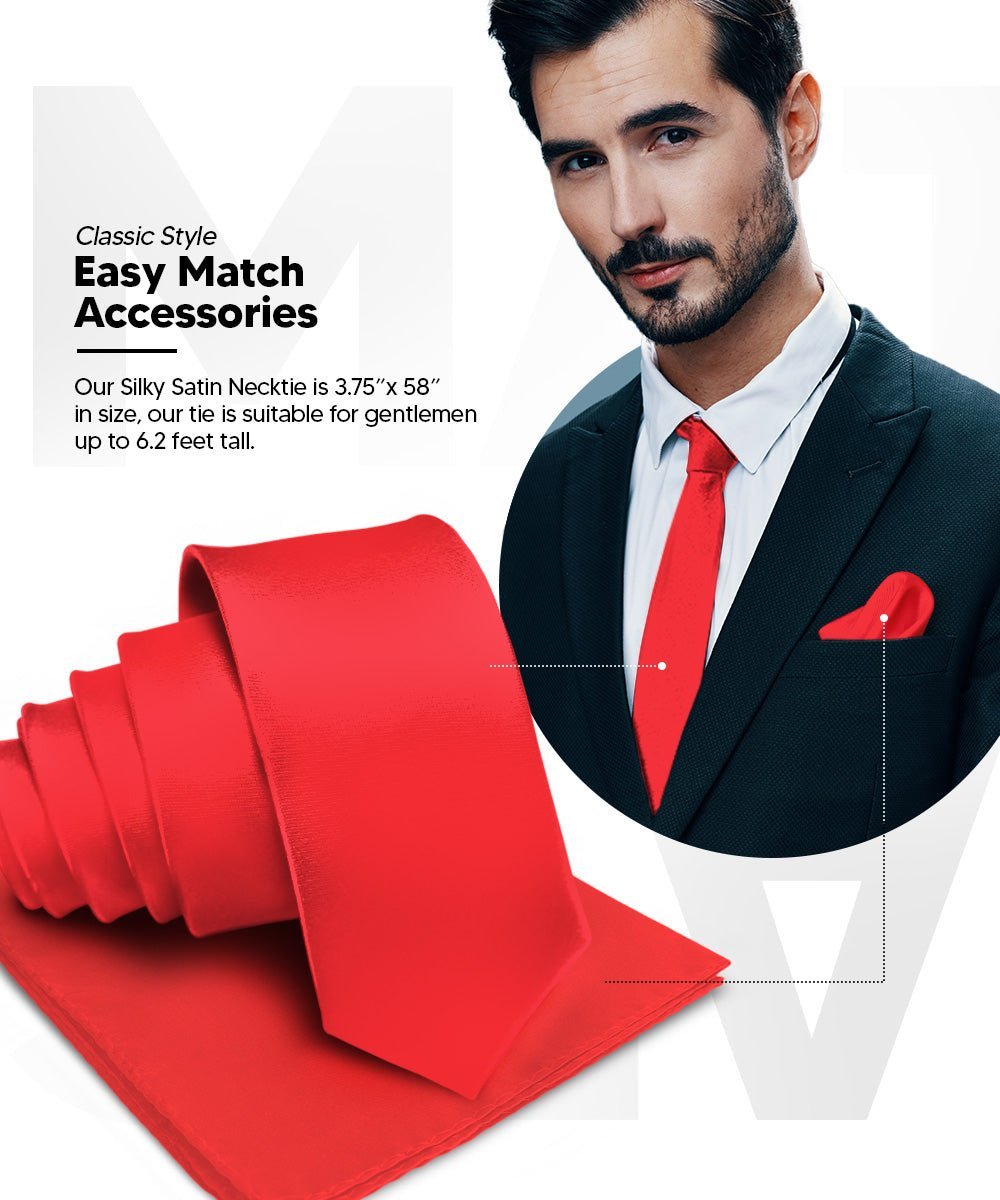 Solid Necktie & Pocket Square (Multipacks) by Vittorio Farina - Red - Wholesale Necktie & Pocket Square by Dubal Brothers