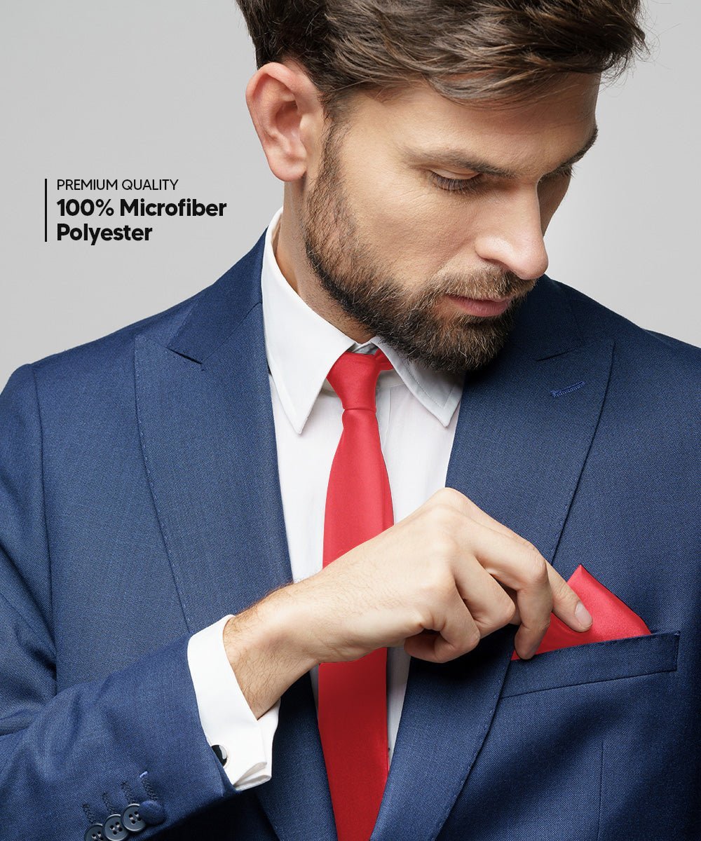 Solid Necktie & Pocket Square (Multipacks) by Vittorio Farina - Red - Wholesale Necktie & Pocket Square by Dubal Brothers