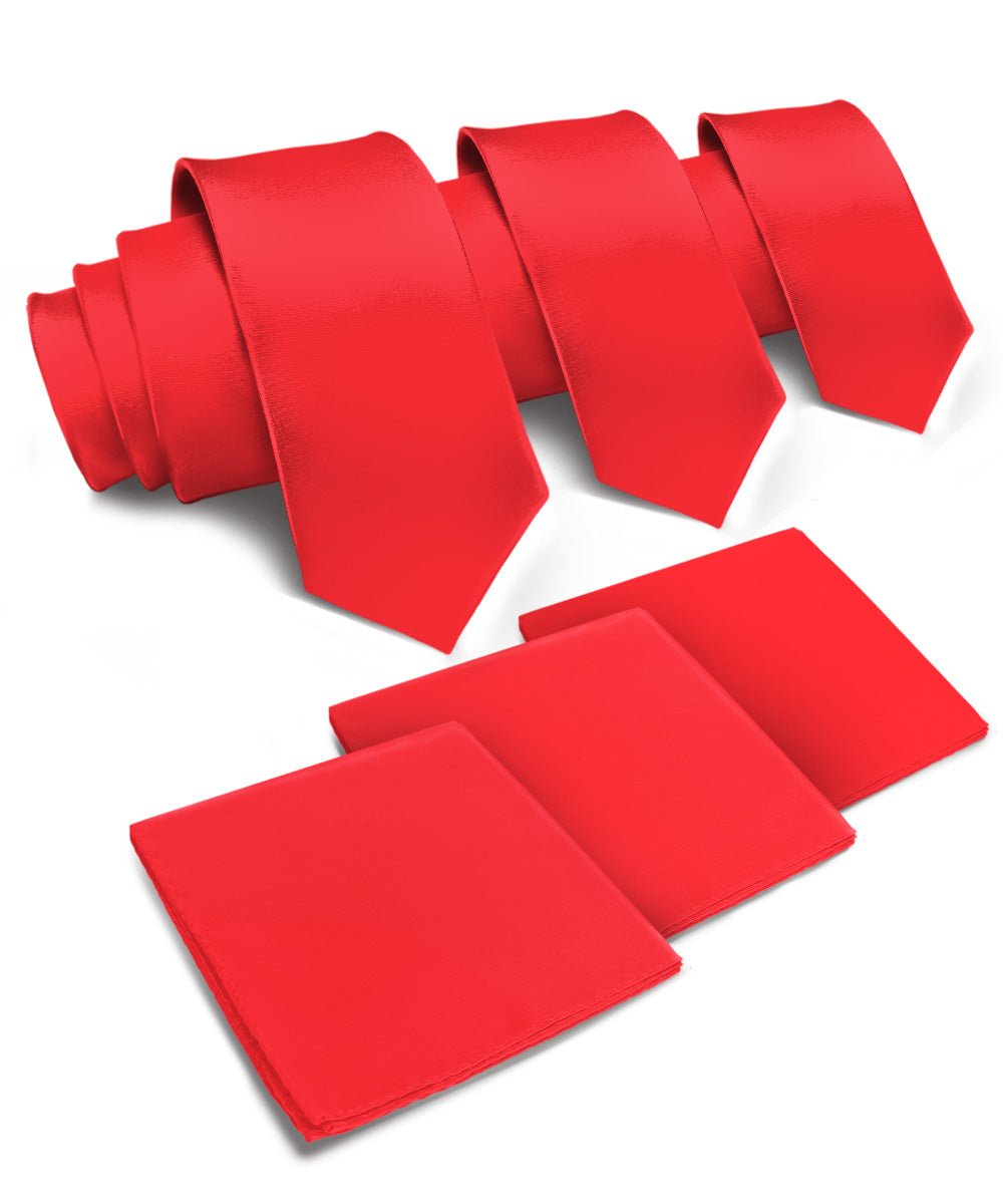 Solid Necktie & Pocket Square (Multipacks) by Vittorio Farina - Red - Wholesale Necktie & Pocket Square by Dubal Brothers