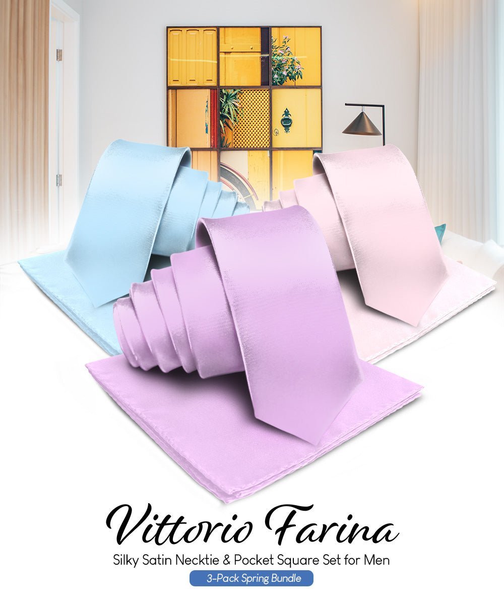 Solid Necktie & Pocket Square (Multipacks) by Vittorio Farina - Sky Blue/Pink/Lavender - Wholesale Necktie & Pocket Square by Dubal Brothers